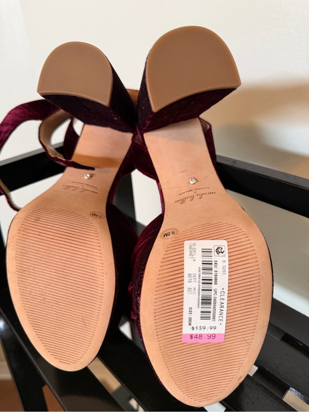 Nicola Bathie Burgundy Velvet Block Heel Sandals